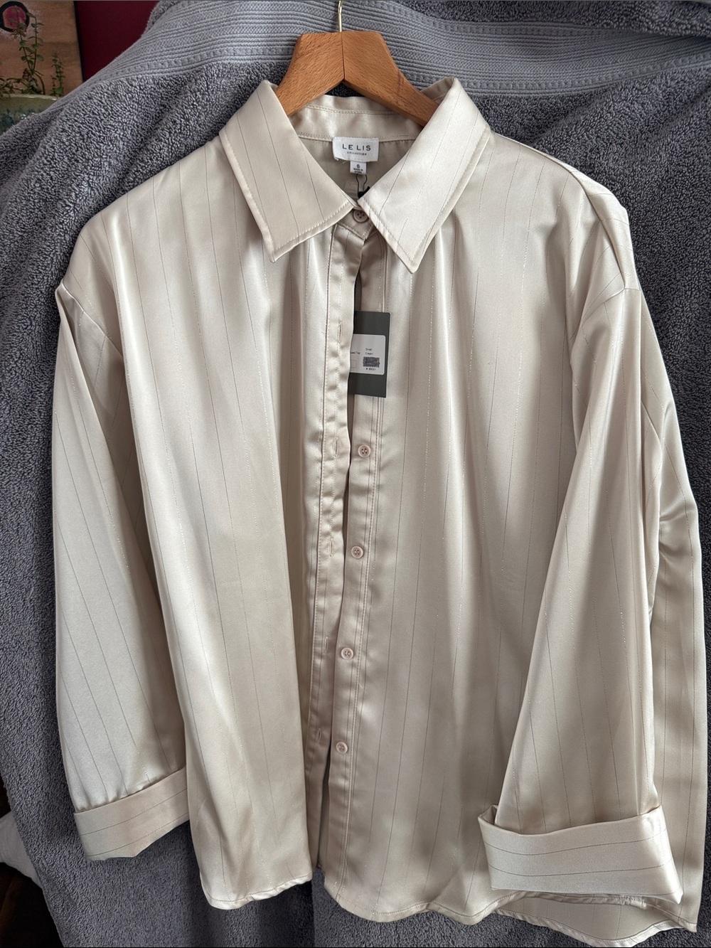 Le Lis Cream Pinstripe Satin oversized Button-Up Shirt